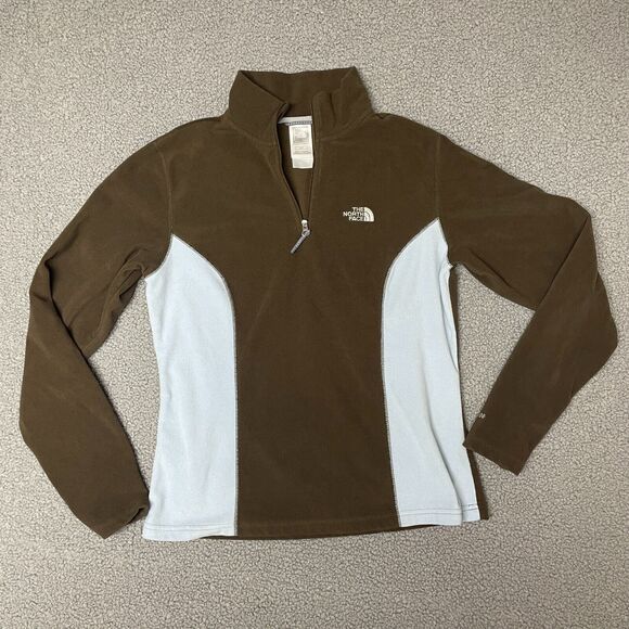 The North Face Sweater Womens small 1/4 Zip TKA 100 Fleece brown Blue fleece - Picture 1 of 8